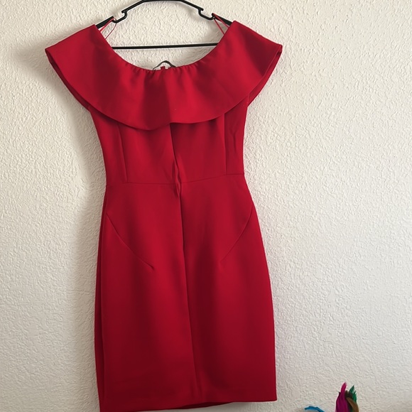 ZARA shoulder off red midi red dress size medium - Picture 6 of 11